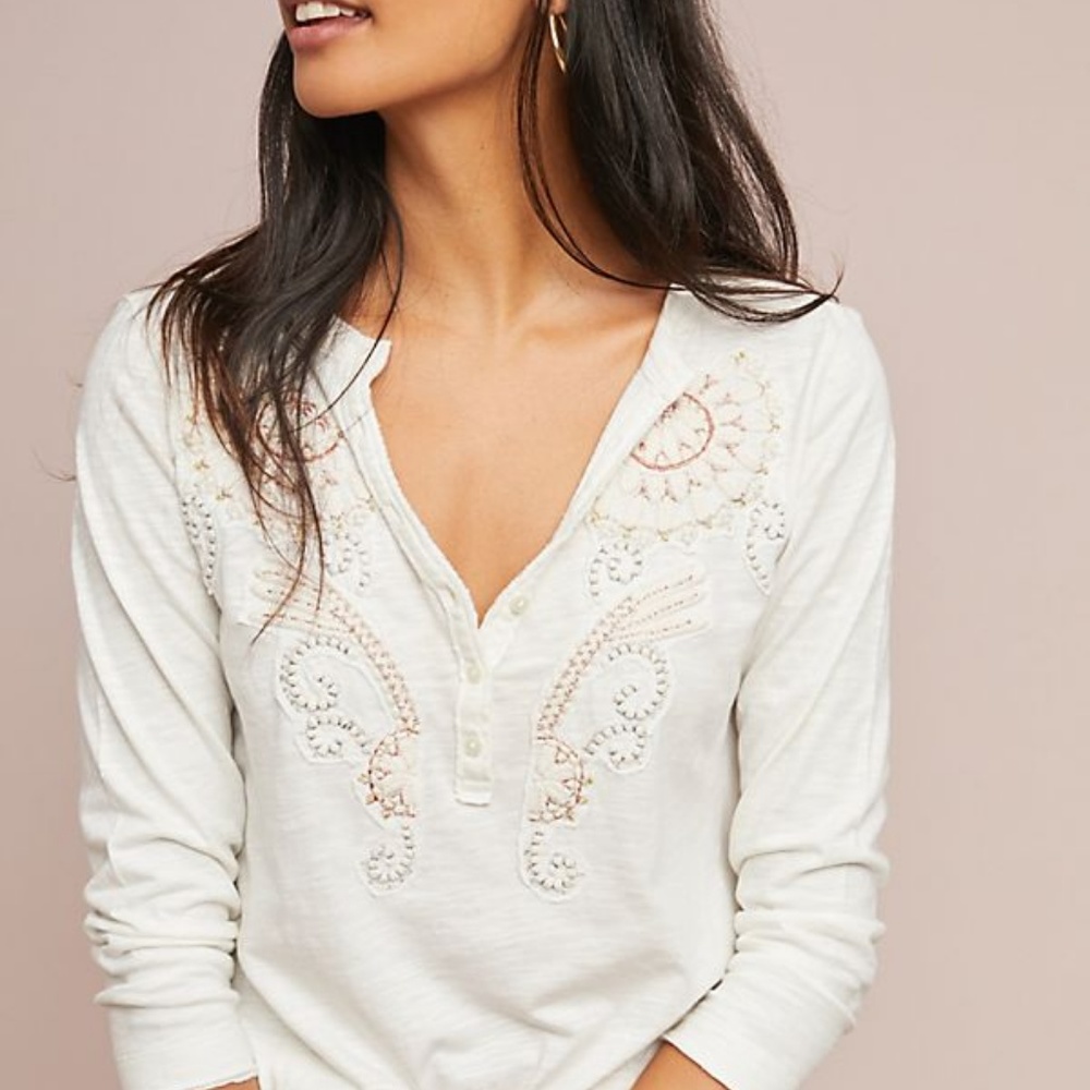 Embroidered Henley Top